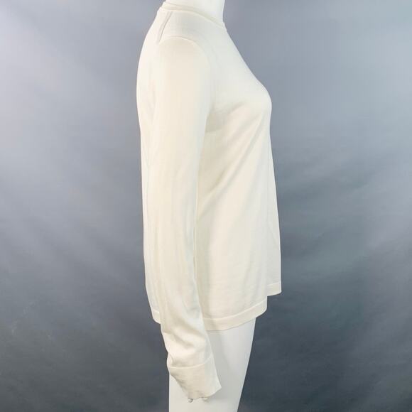 LORO PIANA Size 12 Cream Silk Cotton Jersey Crew Neck Pullover - Picture 2 of 6